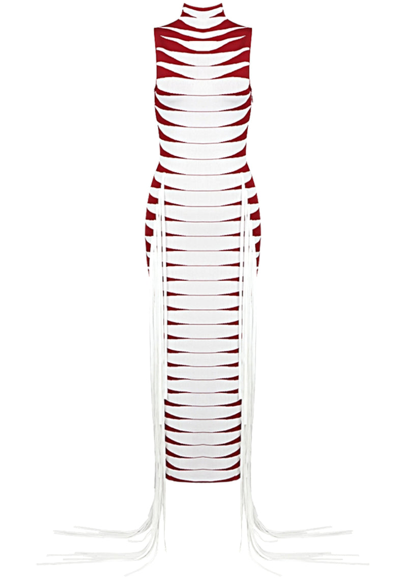 Elyxir Tassel Maxi Dress In White Red