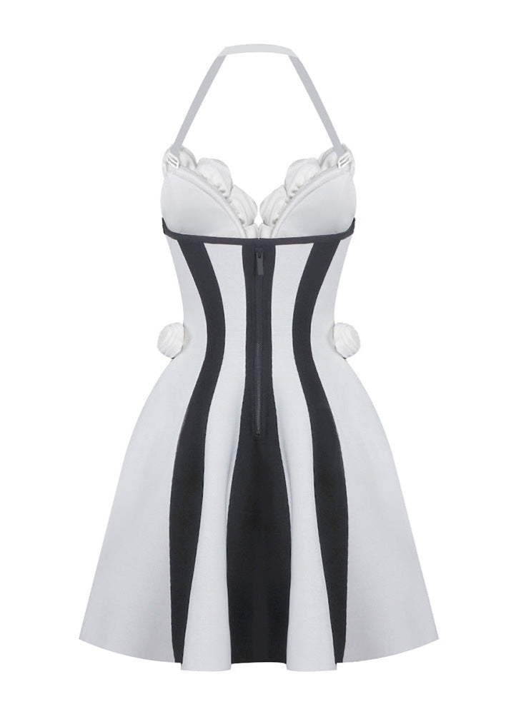 Ebrar 3D Flower Splicing Strapless Lace-Up Mini Dress