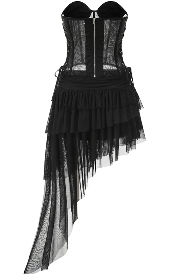Olthrion Strapless Corset Ruffle Two Piece Dress In Black
