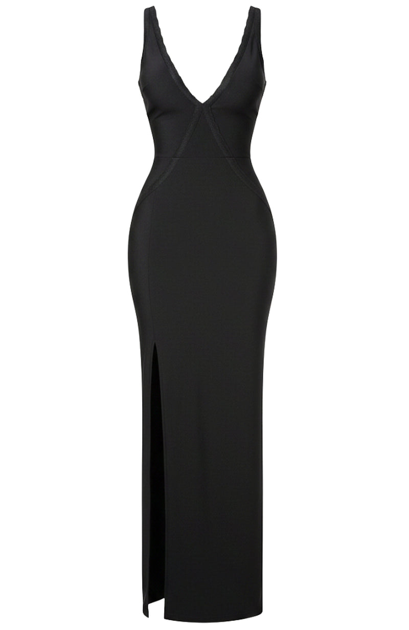 Raldrek Scalloped Lace Backless Maxi Dress In Black