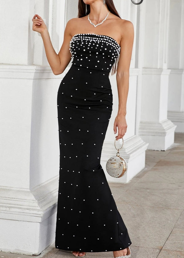 Mackie Pearl-Embellished Strapless Gown In Black