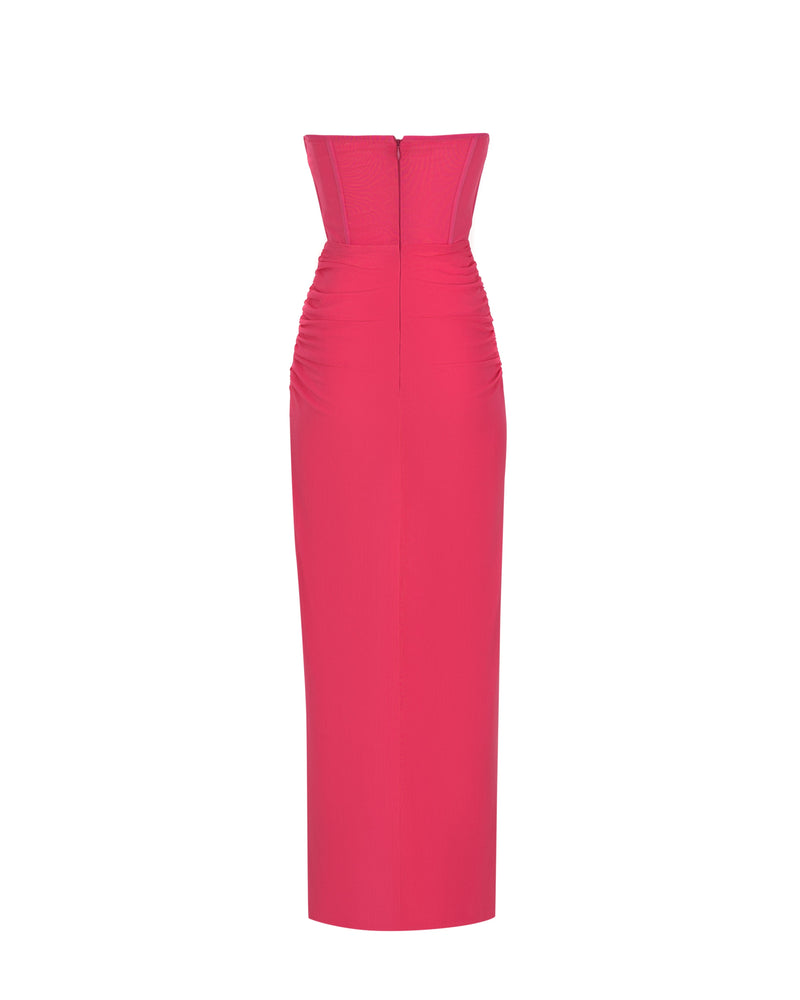 Tafari Strapless Ruched Maxi Dress In Hot Pink