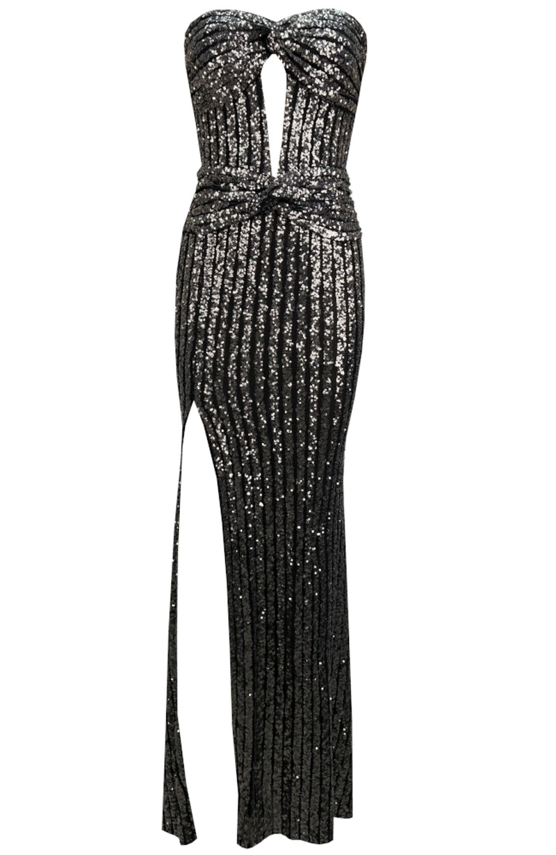 Ahmoua Strapless Sequin Maxi Dress In Titanium