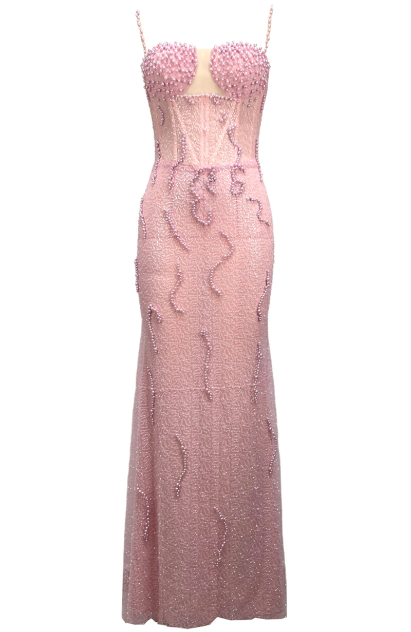 Razra Embellished Bustier Maxi Dress In Pink