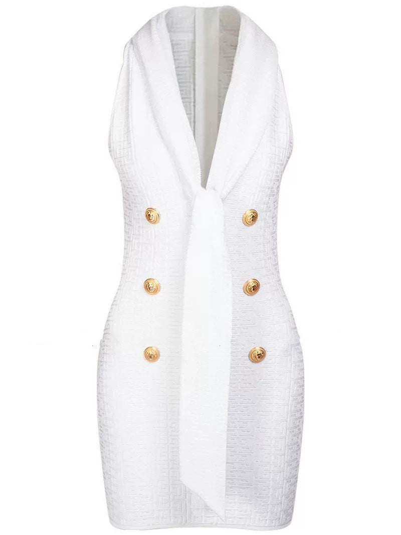 Frieda Shawl-Collar Mini Dress In White