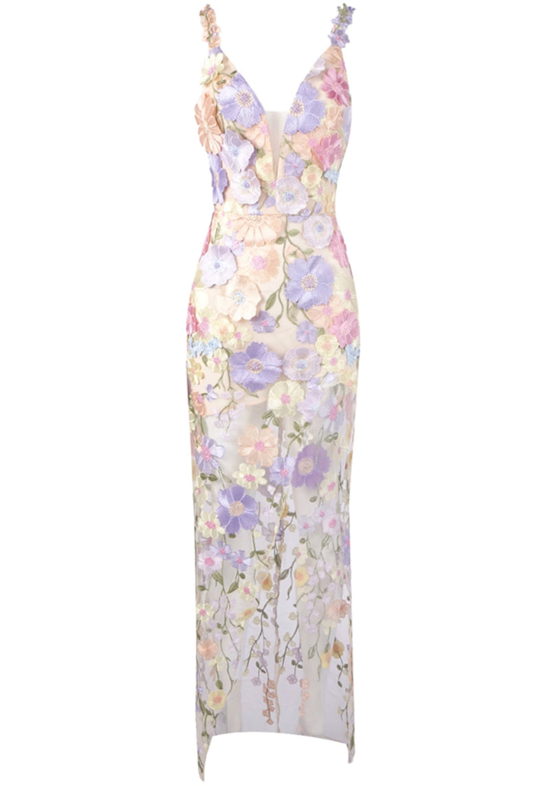 Zigmund Floral Embroidered Maxi Dress In Lavender