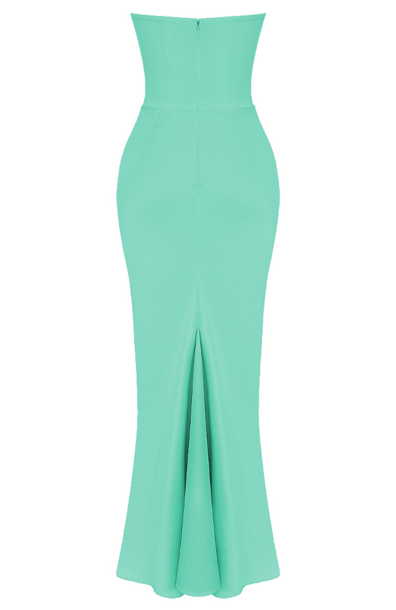 Hyrviel Strapless Corset Draped Maxi Dress In Green