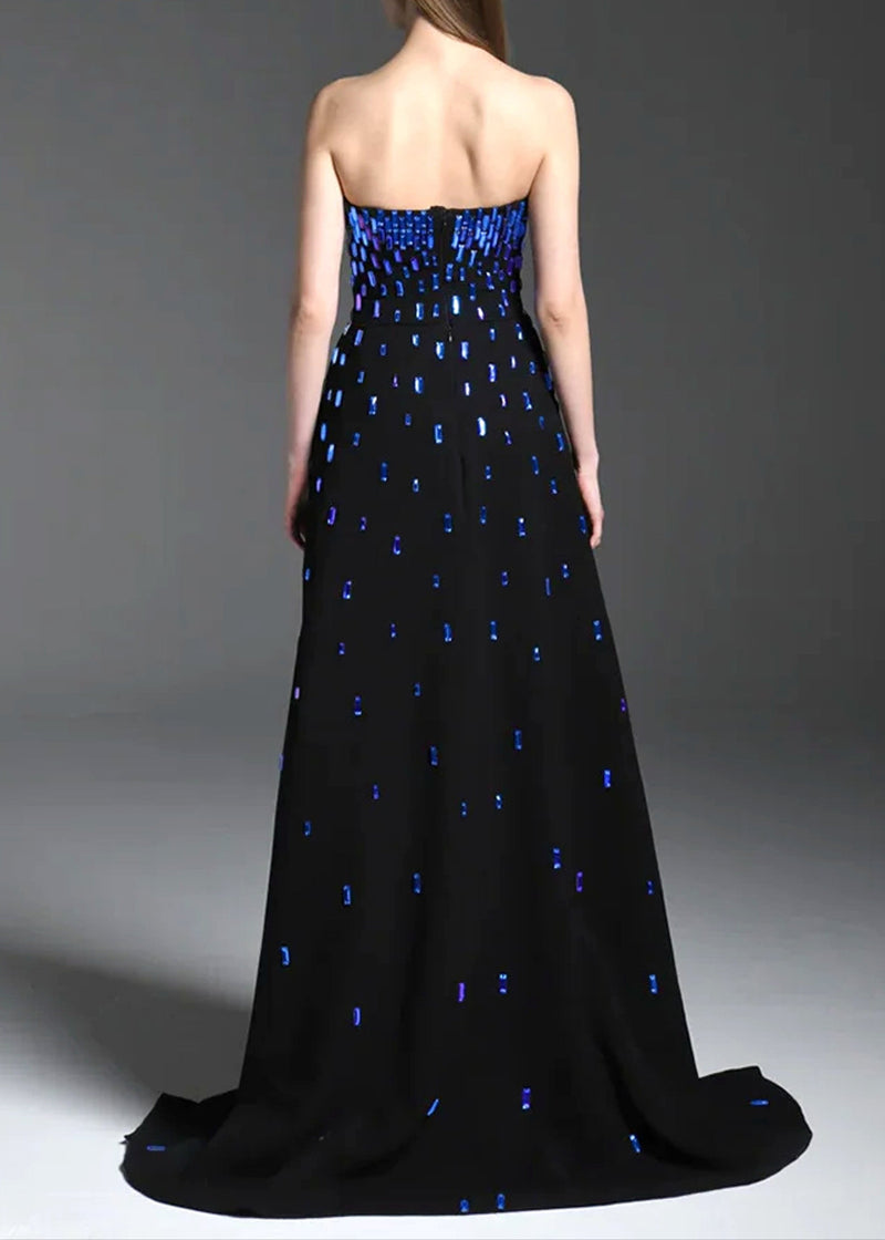 Jyrviel Strapless Embellished A Line Maxi Dress Black In Blue