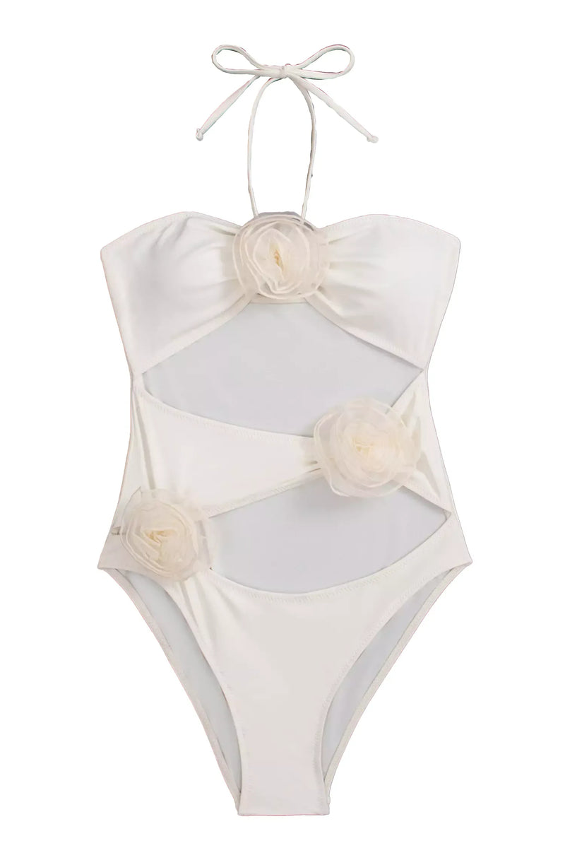 Ashlynn White Roses Halter Swimwear