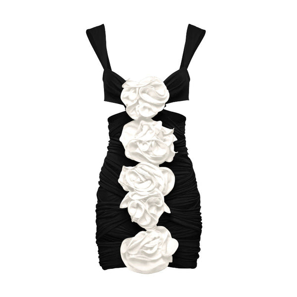 Aizen 3d Flower One Piece Swimsuit And Skirt In Black