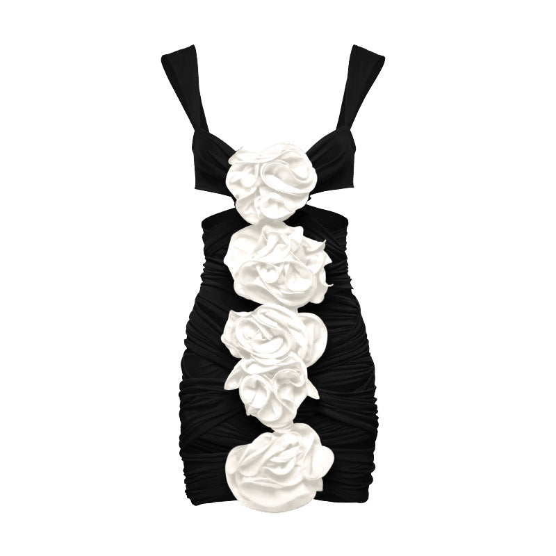 Aizen 3d Flower One Piece Swimsuit And Skirt In Black