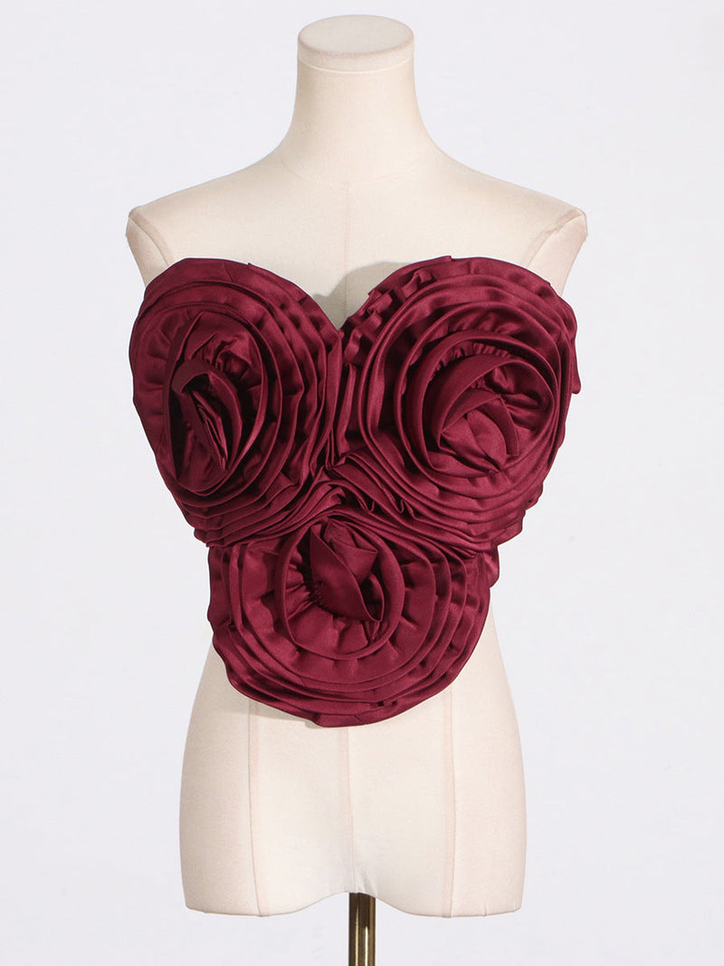 Caitlin 3D Flower Top In Red