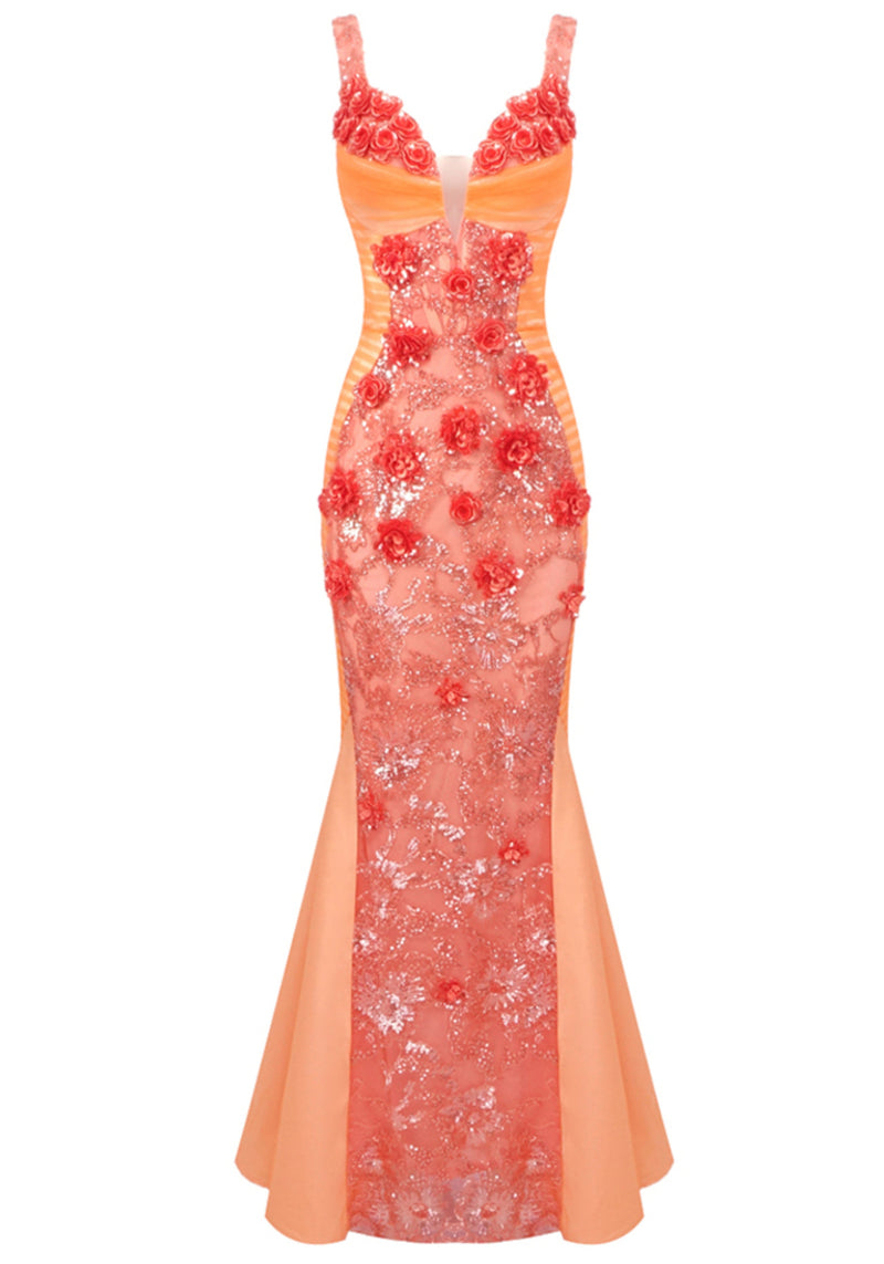 Celyse Floral Sequin Maxi Dress In Orange