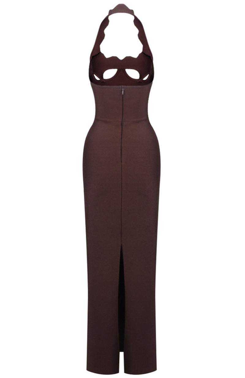 Bakir Halter Cutout Bustier Maxi Dress In Brown
