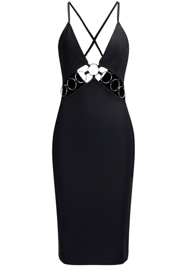 Elowynn Cutout Detail Midi Dress In Black