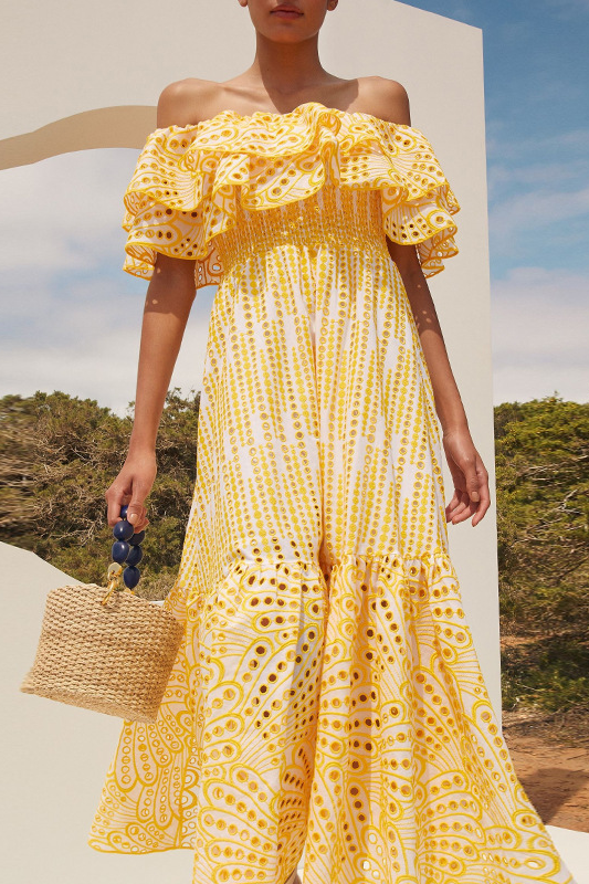 Arabella Off Shoulder Hollow Maxi Dress In Yellow