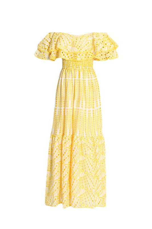 Arabella Off Shoulder Hollow Maxi Dress In Yellow