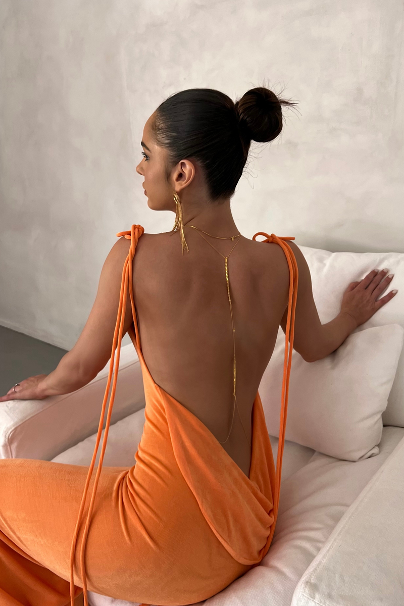 Sagia Backless Maxi Dress In Orange