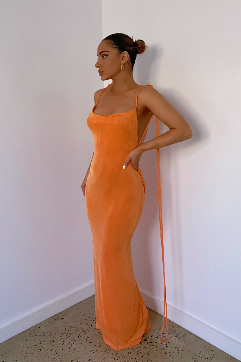 Sagia Backless Maxi Dress In Orange