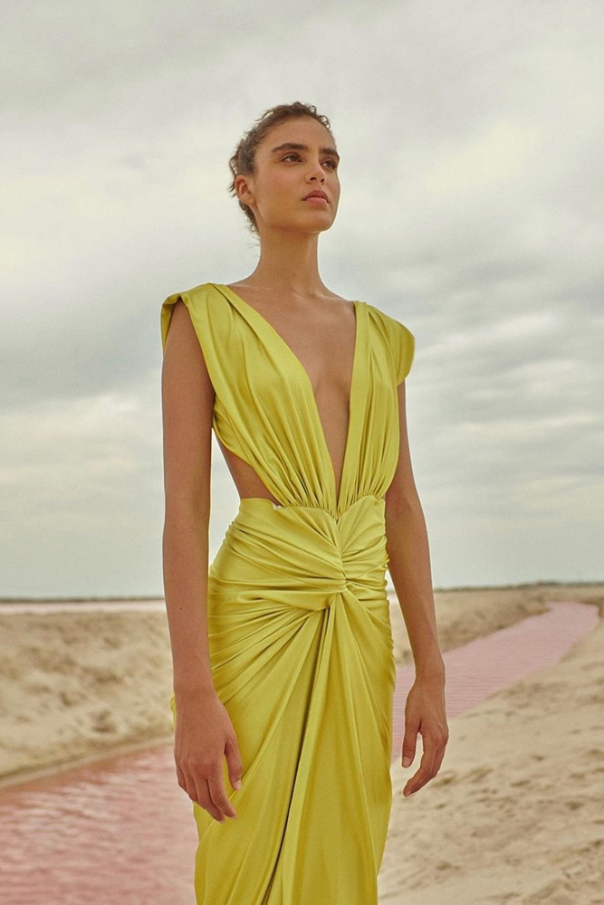 Magen Plunge Backless Split Midi Dress