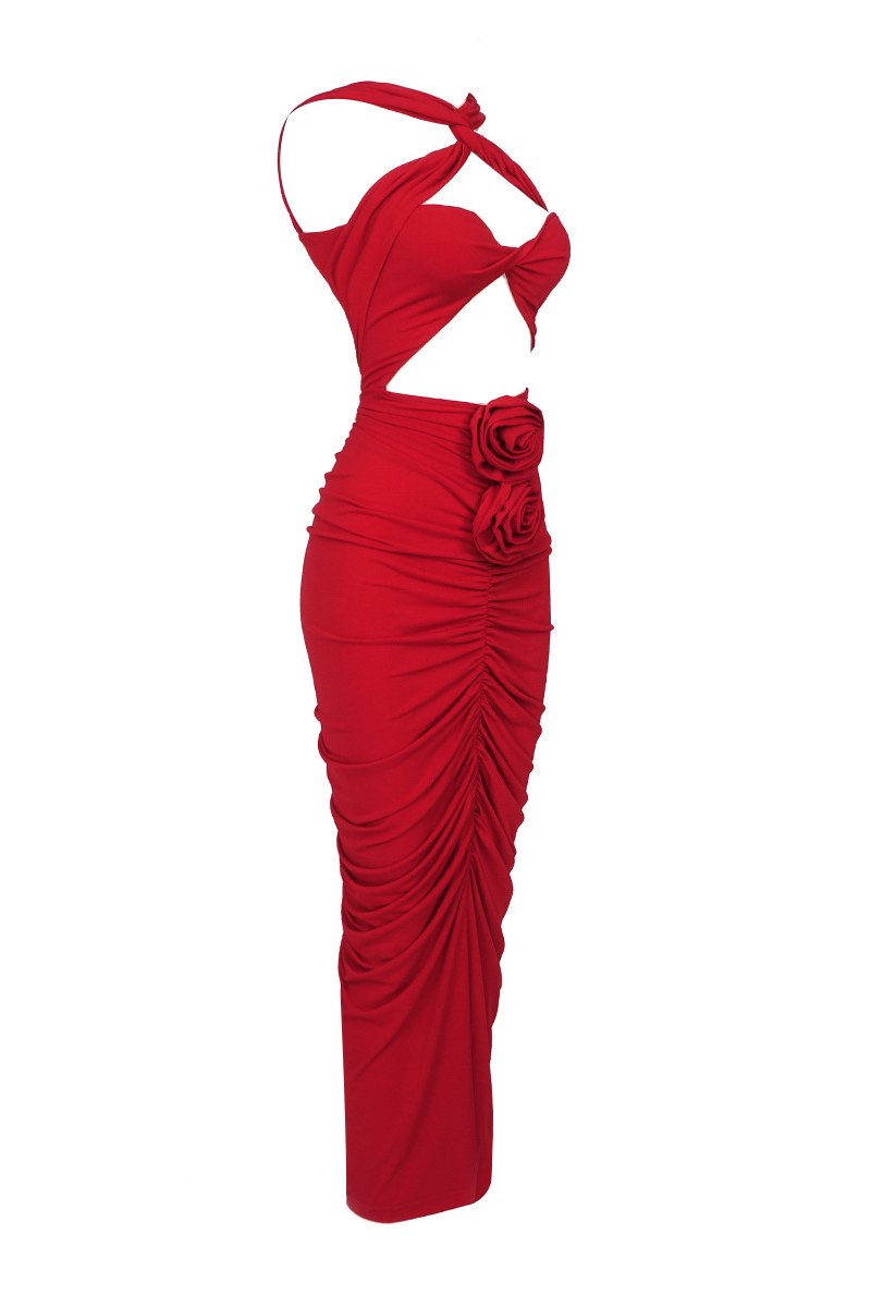 Jikia Rose Bodycon Maxi Dress In Red