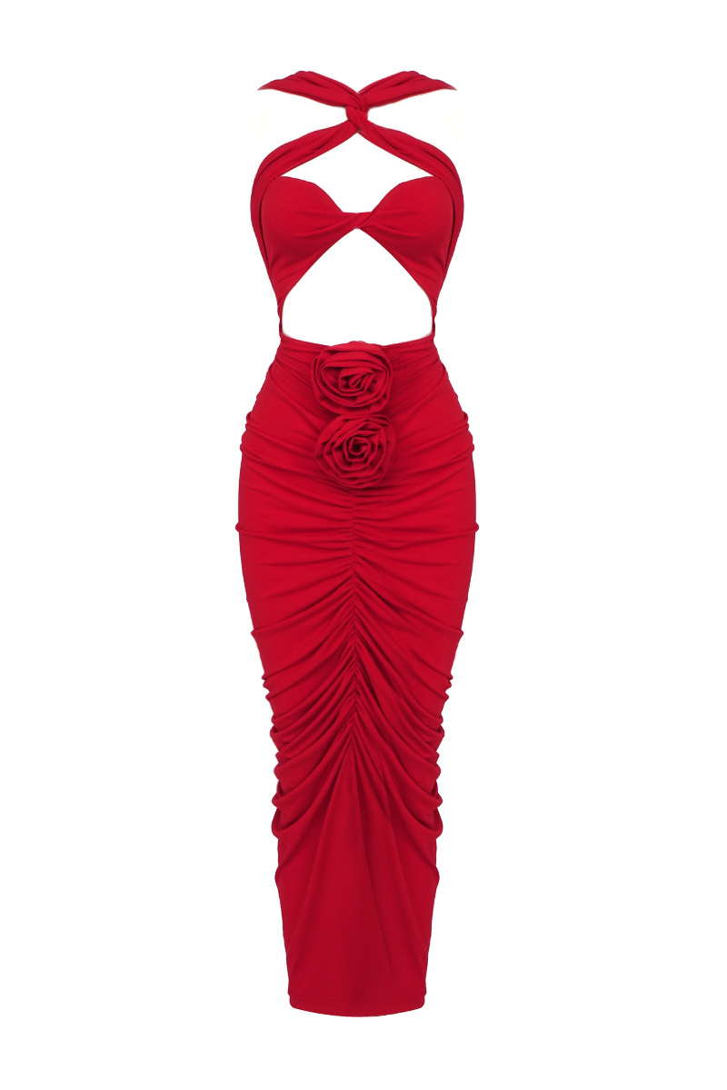 Jikia Rose Bodycon Maxi Dress In Red