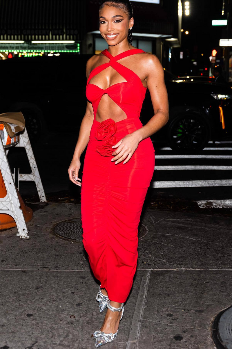 Jikia Rose Bodycon Maxi Dress In Red