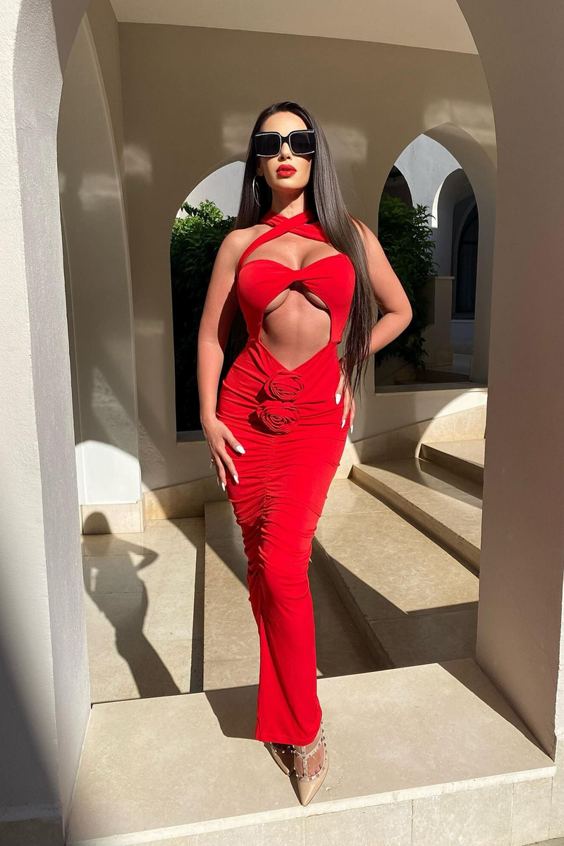 Jikia Rose Bodycon Maxi Dress In Red