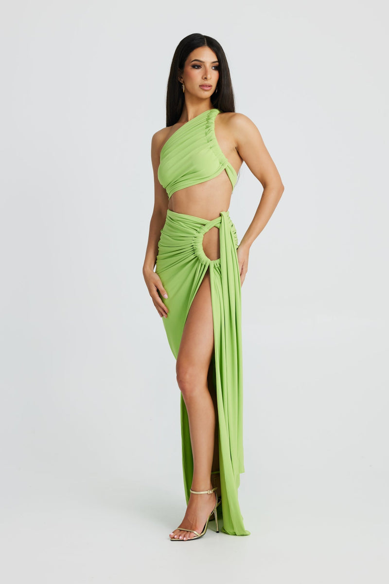 Labelle Slanted Shoulder Halter Set In Green
