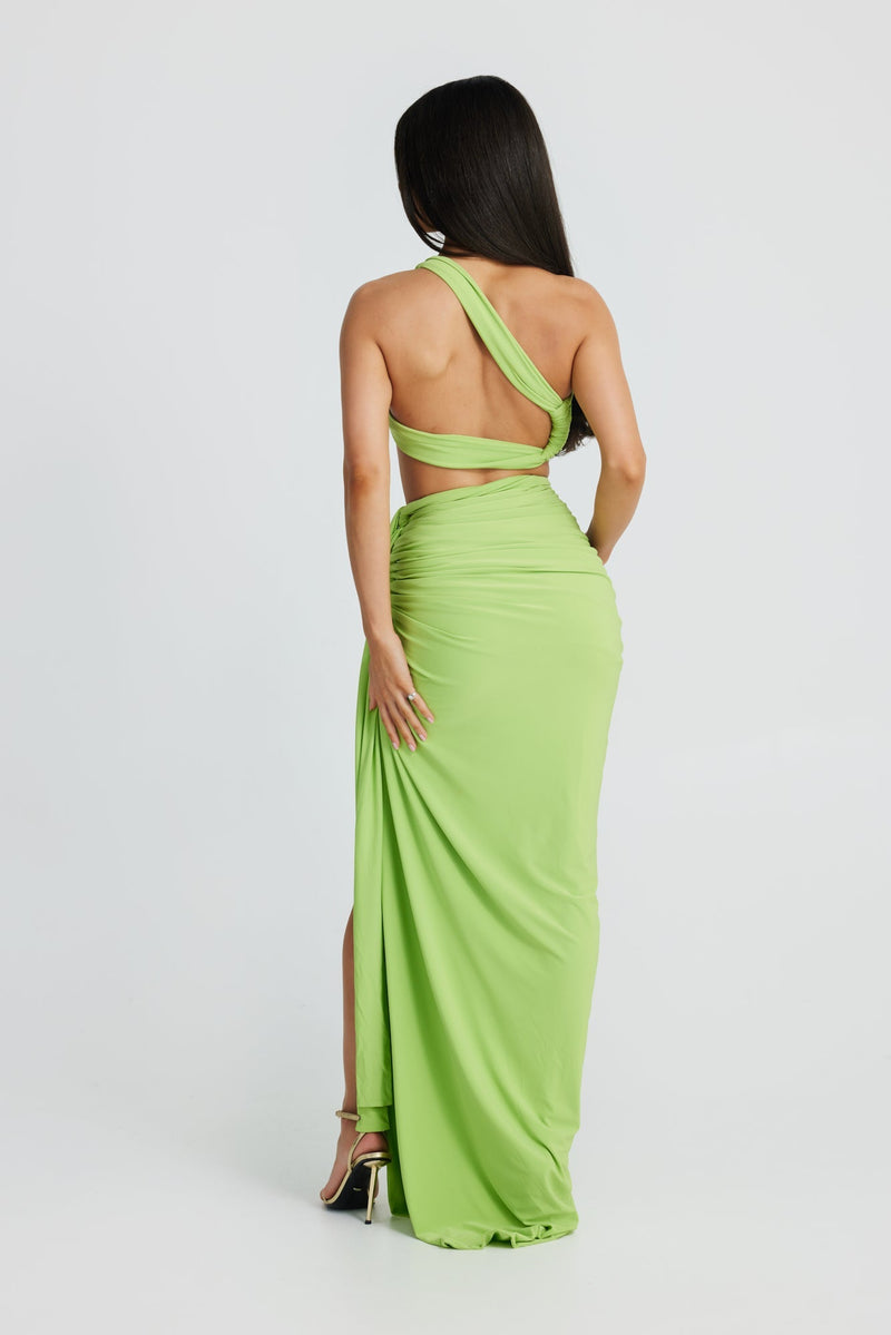 Labelle Slanted Shoulder Halter Set In Green