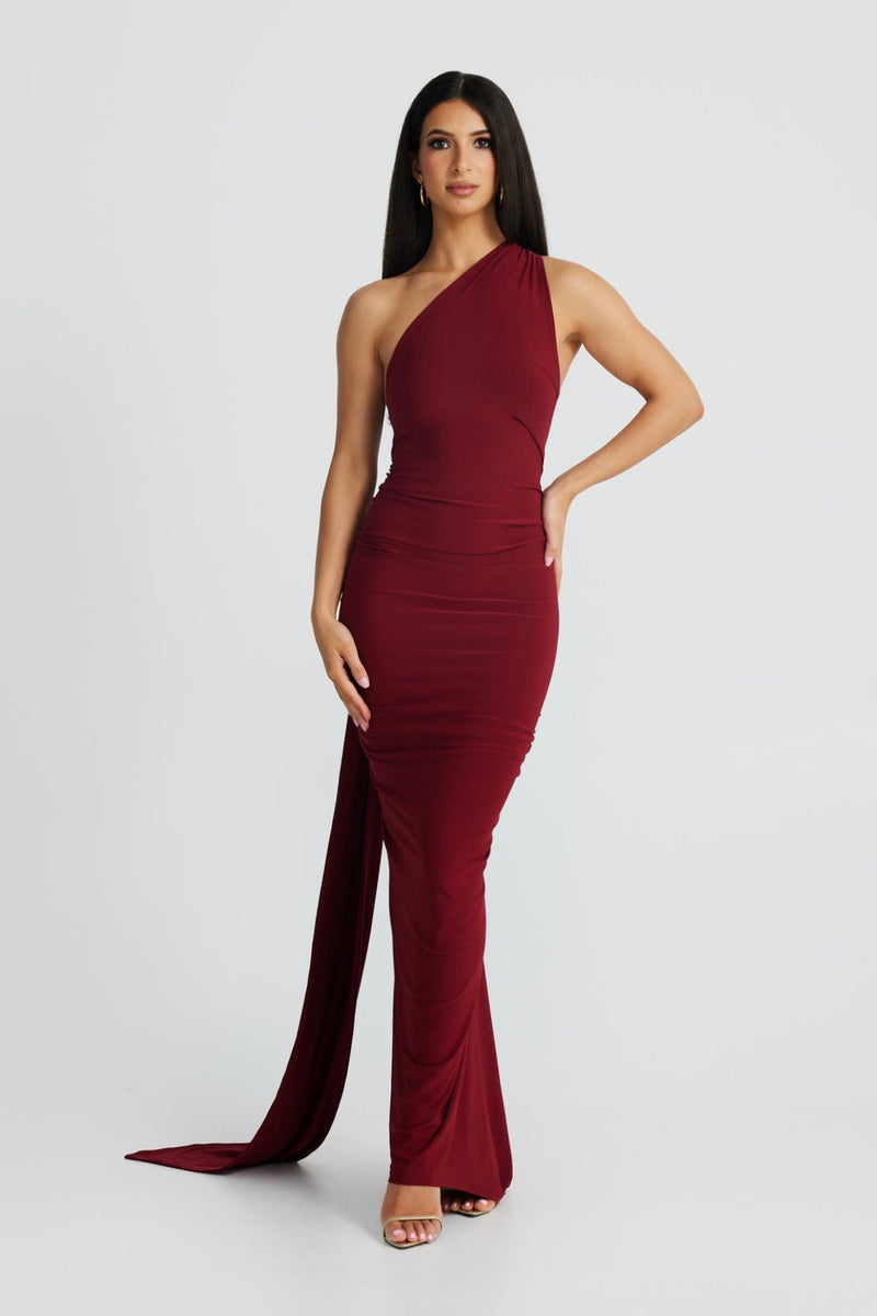 Garze Backless Maxi Dress In Wine Red