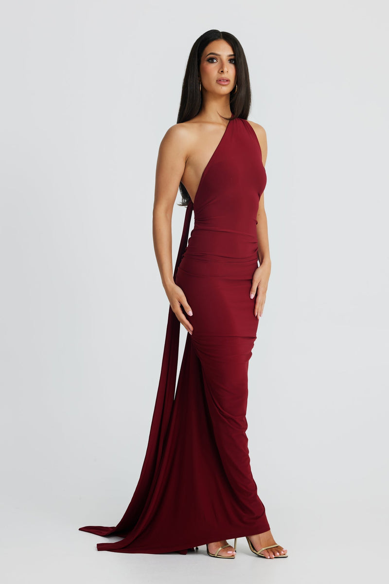 Garze Backless Maxi Dress In Wine Red