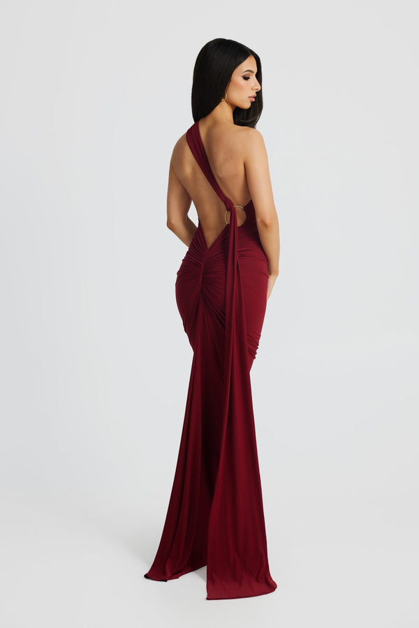 Garze Backless Maxi Dress In Wine Red
