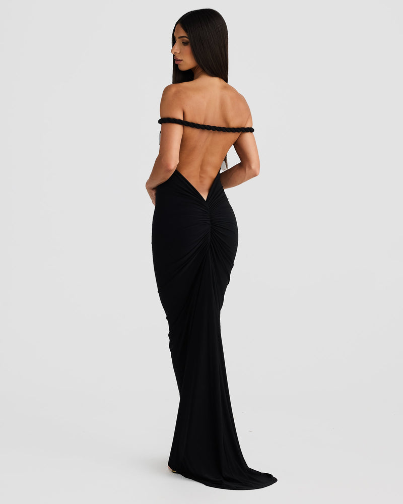 Misael Halterneck Backless Maxi Dress In Black