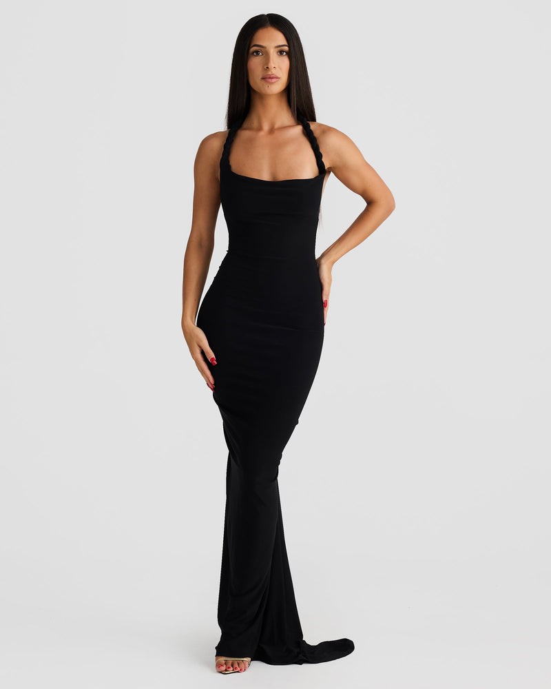 Misael Halterneck Backless Maxi Dress In Black