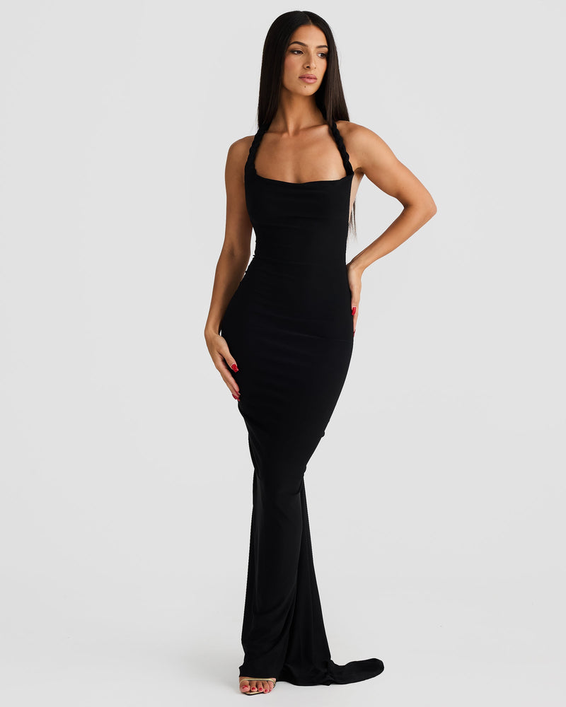 Misael Halterneck Backless Maxi Dress In Black