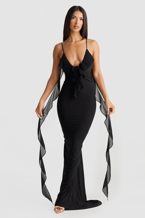 Pietro V-Neck Backless Maxi Dress In Black