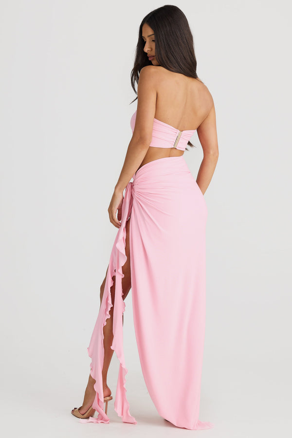 Jamila Strapless Floral Pleated Maxi Dress In Pink