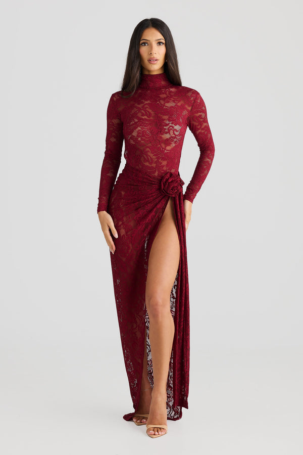 Albane Lace Backless Bodysuit Long Dress Two Piece Set