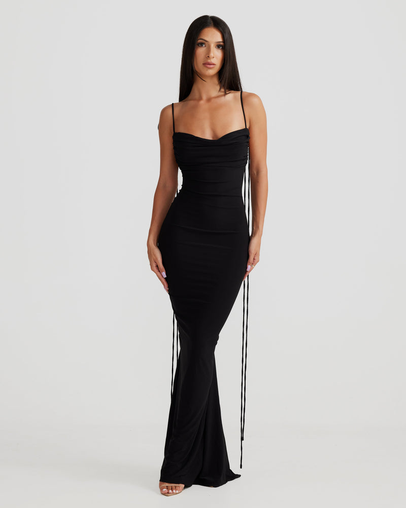 Birtin Backless Halter Maxi Dress In Black