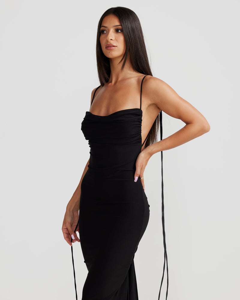 Birtin Backless Halter Maxi Dress In Black