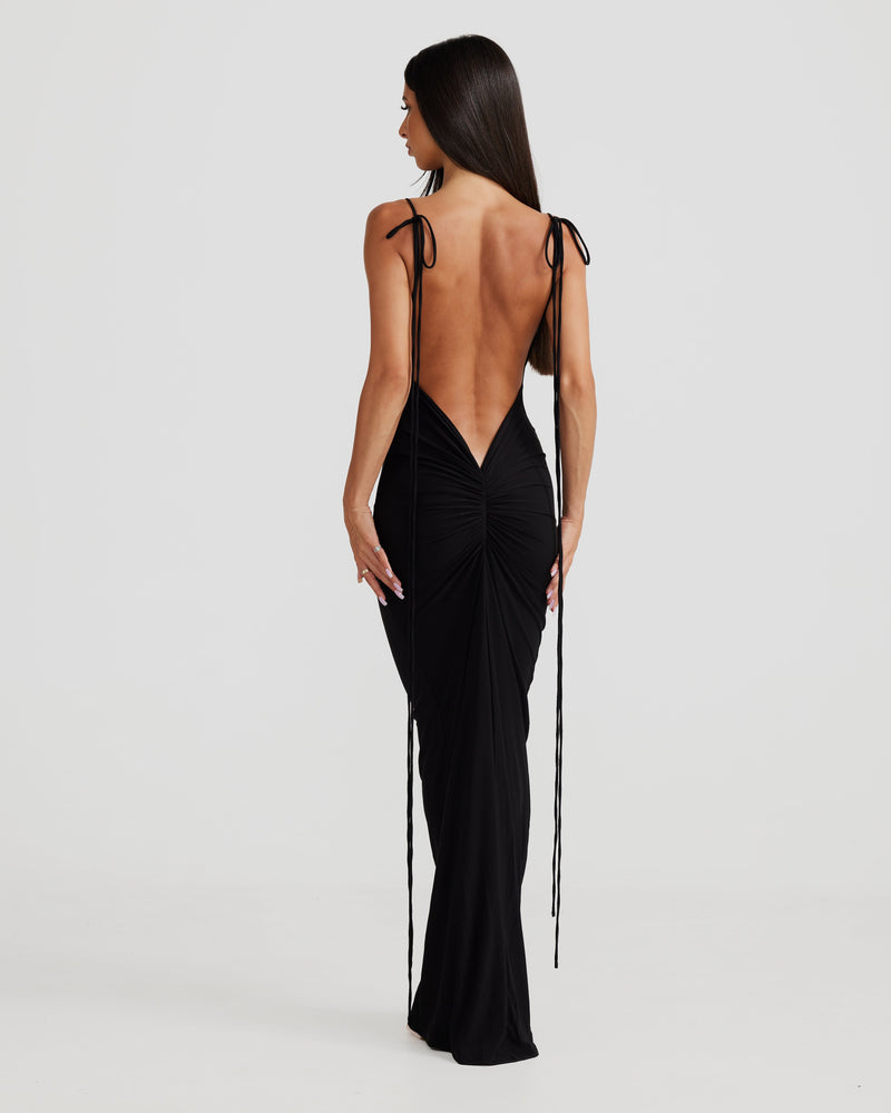 Birtin Backless Halter Maxi Dress In Black